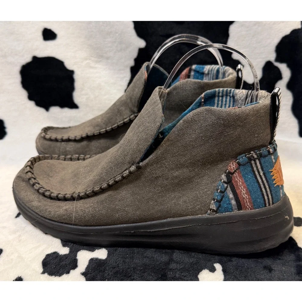 Hey Dude Wendy Rise Grey Canvas Southwestern Boho Slip On Platform Boots Women 7